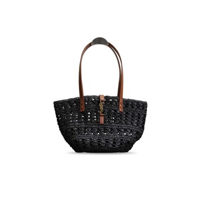 YSL PANIER BAG IN CROCHET RAFFIA AND SMOOTH LEATHER 685618 (45*22*20cm)